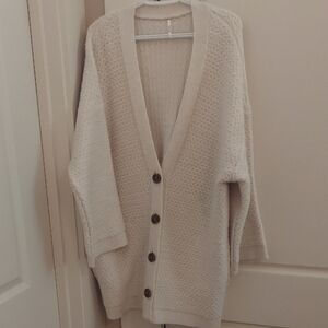 Free People Cream Button-Up Cardigan